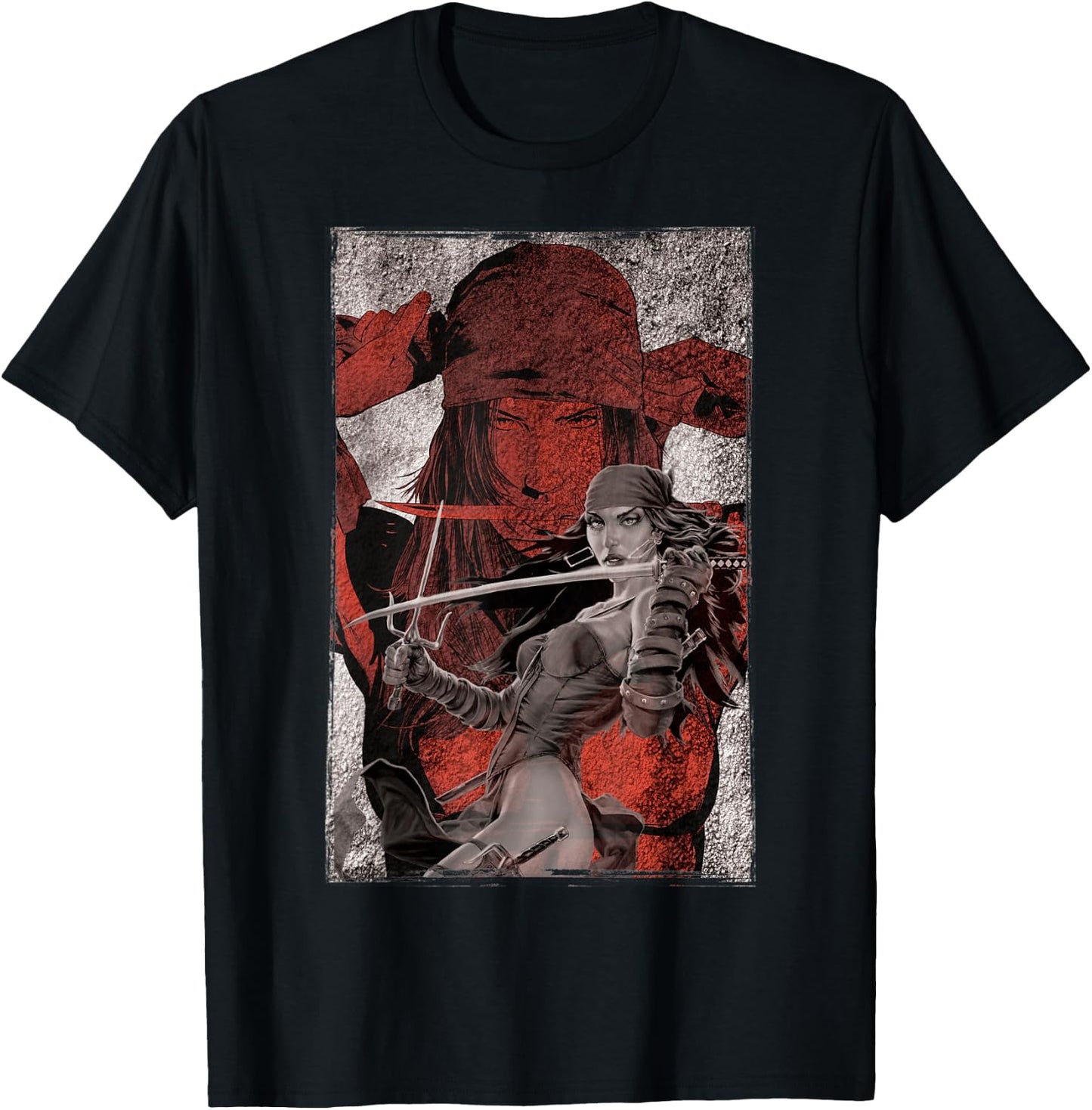 Marvel Elektra Double-Exposed Redness Grungy T-Shirt - T-Shirt | Black