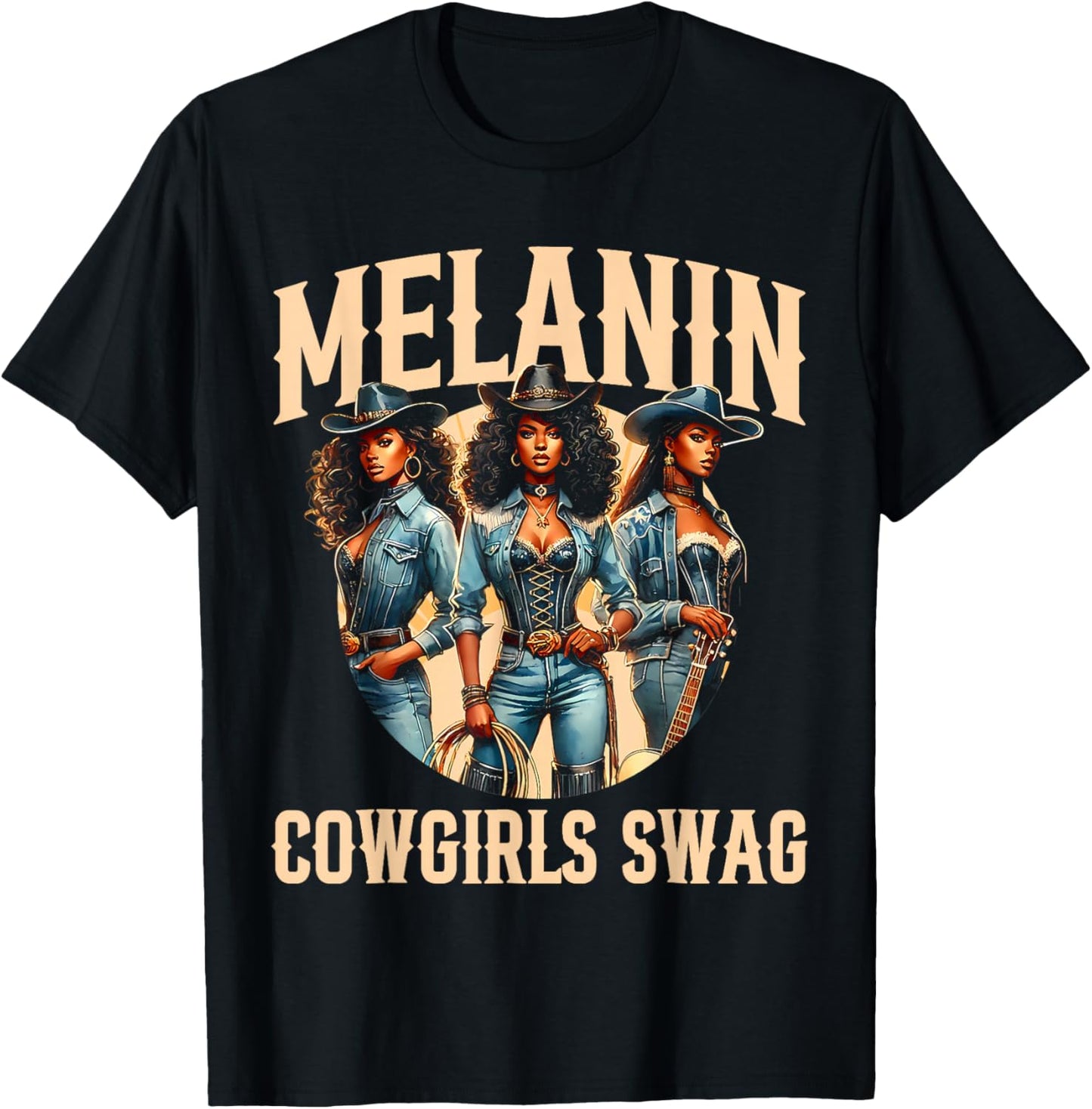 Cowgirl African Melanin Cow Girl Outfit T-Shirt - T-Shirt | Black