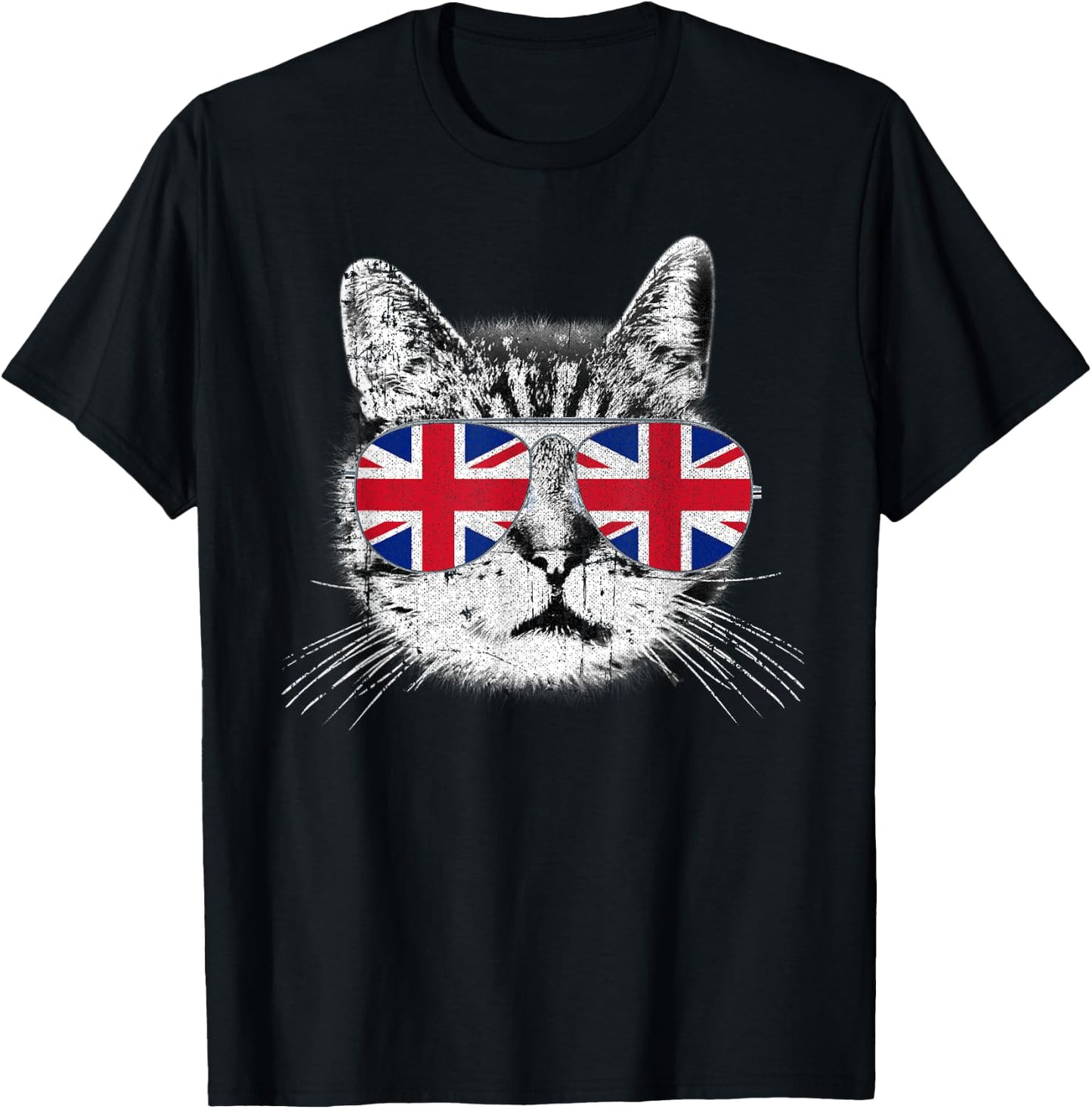 UK Union Jack Flag English England Cat Lover Pride British Men Women Kids T-Shirt - T-Shirt | Black