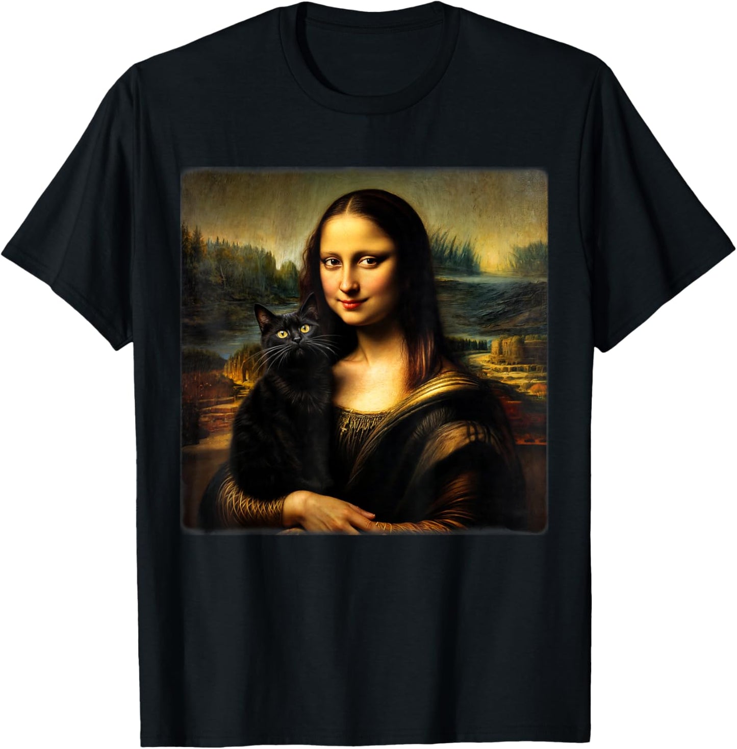 Mona Lisa Holding Black cat Black cat Mom Black cat Dad Cute T-Shirt - T-Shirt | Black