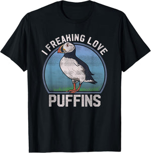 "I Freaking Love Puffins" Funny Seabird Puffin T Shirt T-Shirt - T-Shirt | Black