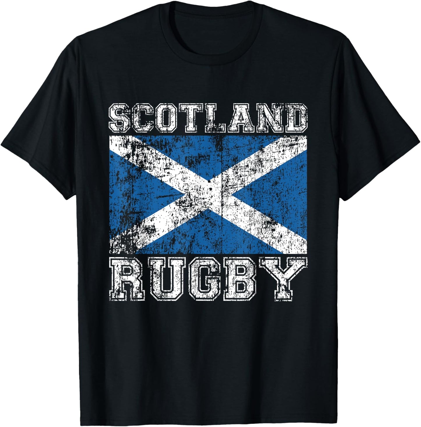 Scotland Rugby - Vintage Style Saltire Scottish Flag T-Shirt - T-Shirt | Black