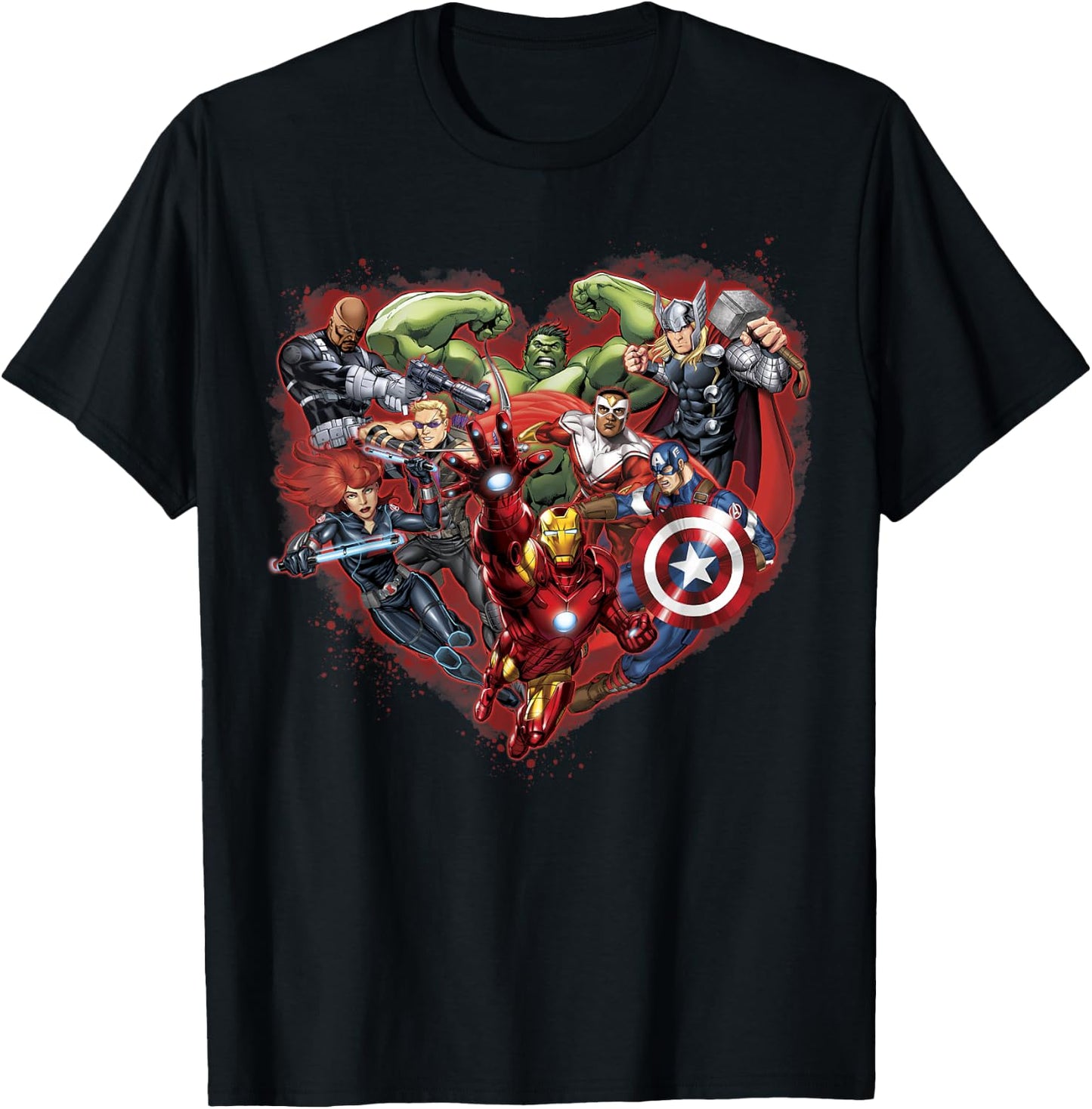 Marvel Avengers Heart Group Shot Valentine Graphic T-Shirt - T-Shirt | Black