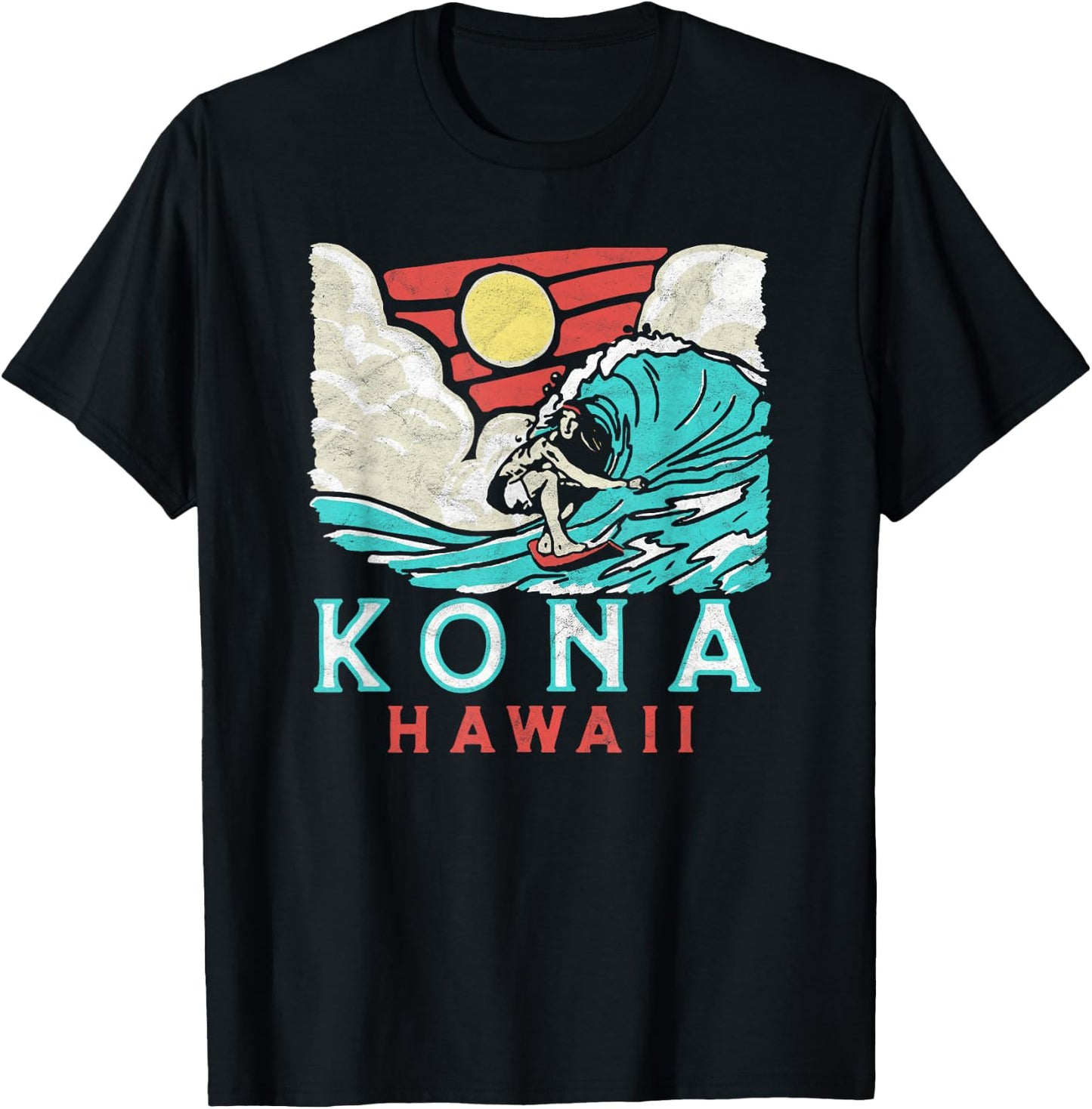 Kona Hawaii Vintage Surfer Retro Vibe 80's Surf Vibe Graphic T-Shirt - T-Shirt | Black