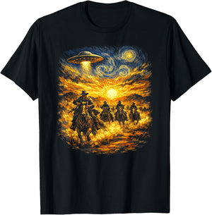 Vintage Cowboy Western Alien UFO Funny Men's T-Shirt - T-Shirt | Black