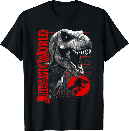 Jurassic World T-Rex Grid Background Logo Graphic T-Shirt - T-Shirt | Black
