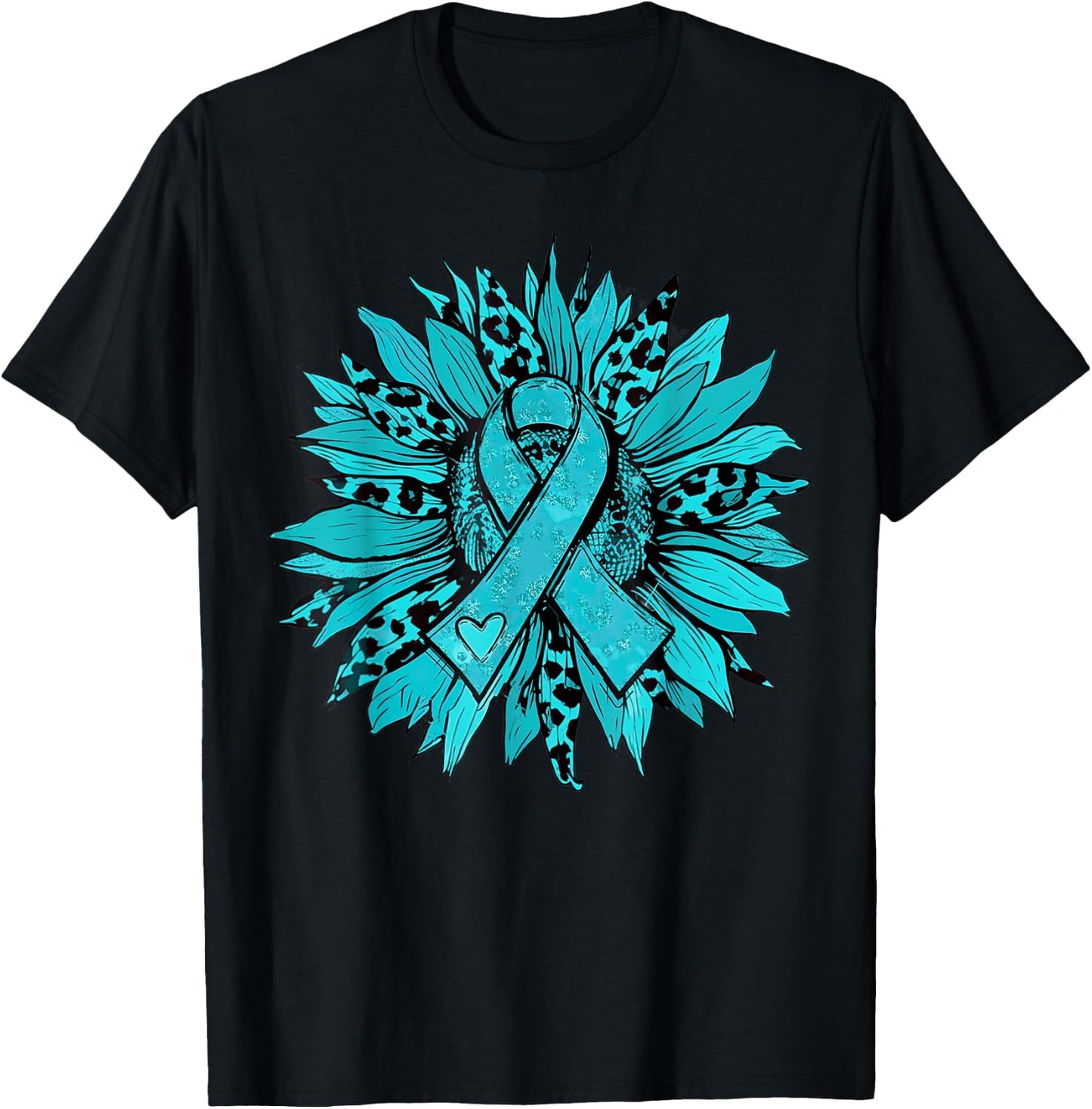 Sunflower Teal Cervical Cancer Awareness Women Girls Warrior T-Shirt - T-Shirt | Black
