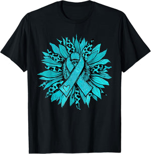 Sunflower Teal Cervical Cancer Awareness Women Girls Warrior T-Shirt - T-Shirt | Black