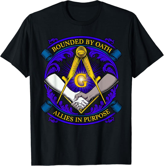 Masonic symbol with "Allies in Purpose" oath, freemason S&C T-Shirt - T-Shirt | Black