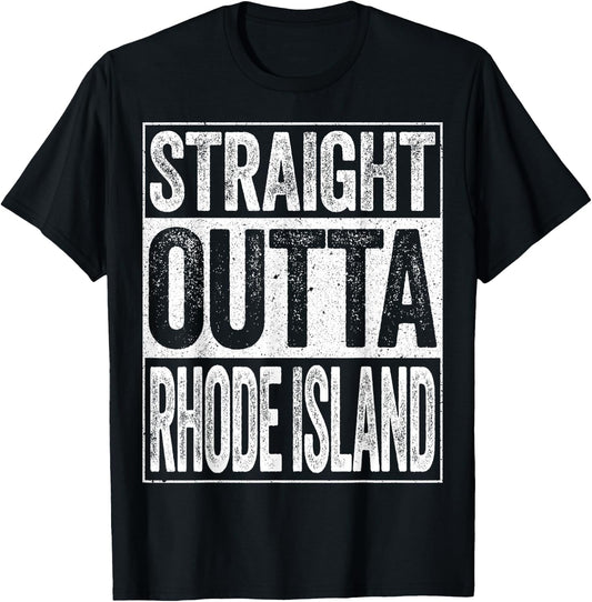 Straight Outta Rhode Island Shirt Men Women Kids RI State T-Shirt - T-Shirt | Black
