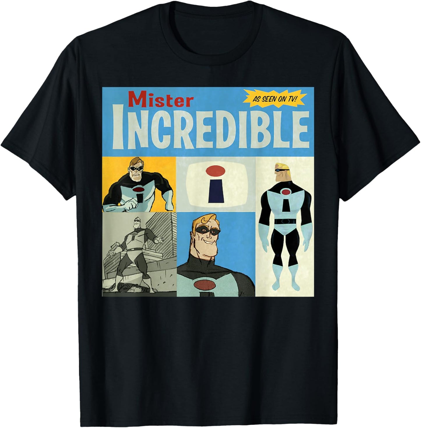 Disney Pixar The Incredibles As Seen On TV Vintage Box Up T-Shirt - T-Shirt | Black