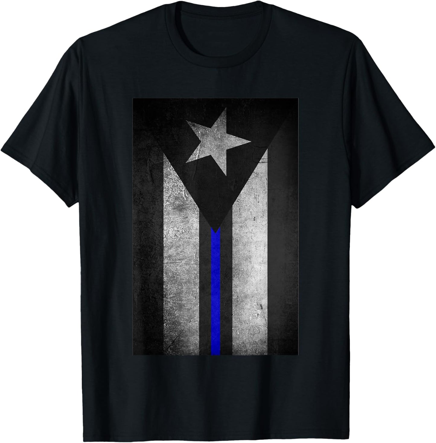 Puerto Rico Flag Police Thin Blue Line Dirty T-Shirt - T-Shirt | Black