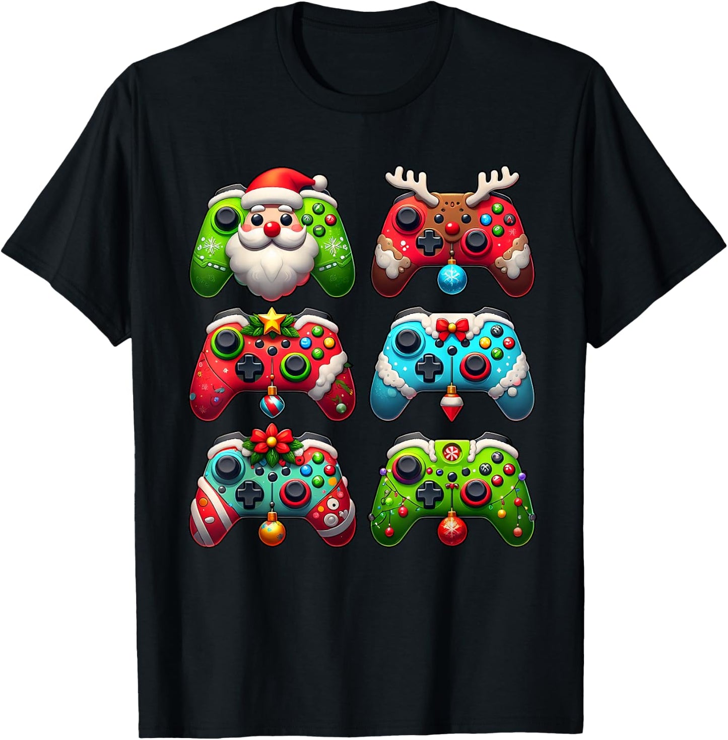 Christmas Santa Elf Lights Gaming Controllers Xmas Boys Kids T-Shirt - T-Shirt | Black
