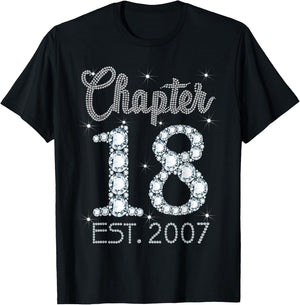 Chapter 18 EST 2007 Happy 18th Birthday Gift Girls T-Shirt - T-Shirt | Black