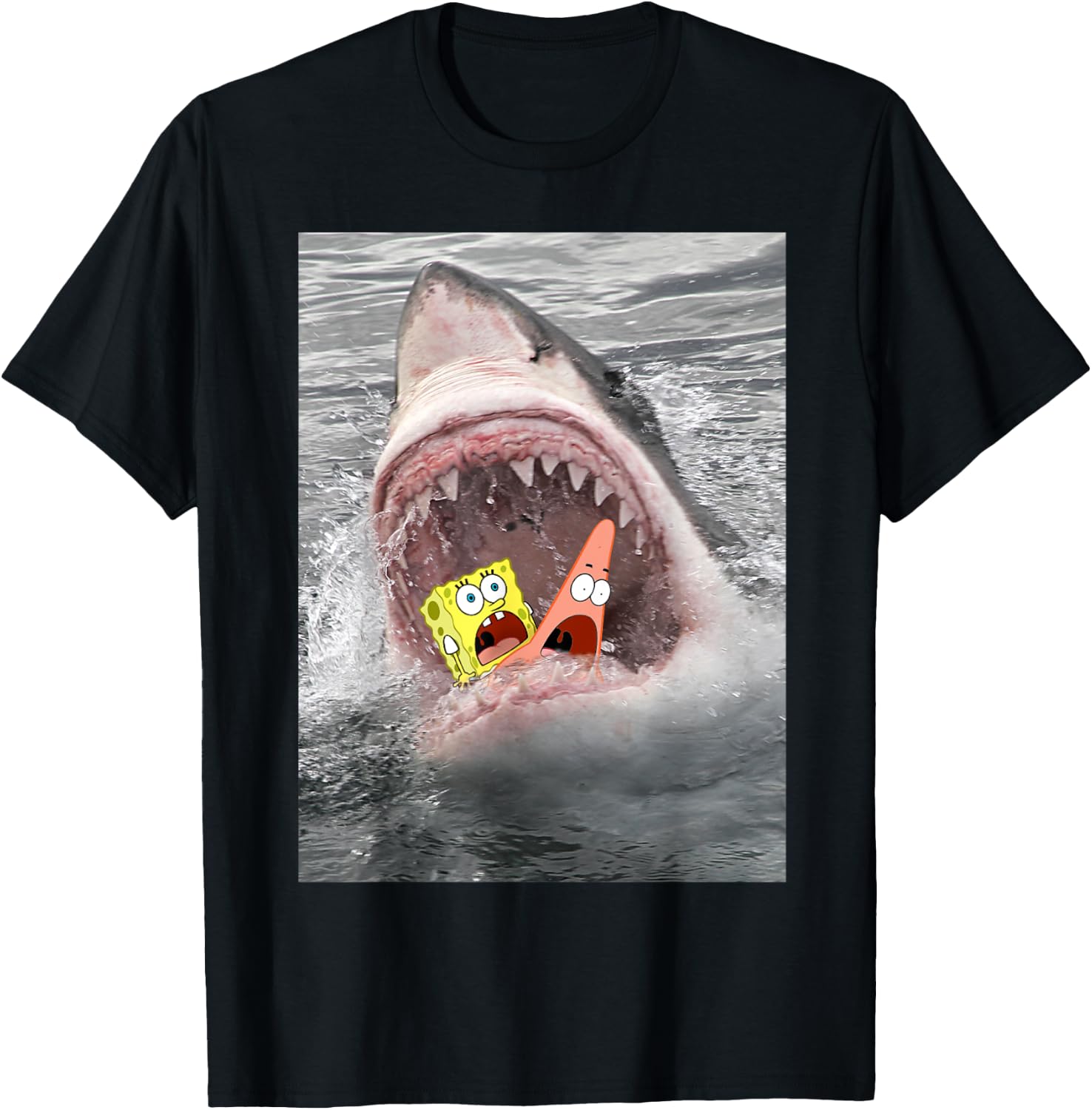 Spongebob SquarePants Shark Attack Humorous T-Shirt - T-Shirt | Black
