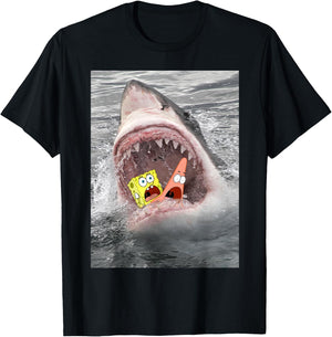 Spongebob SquarePants Shark Attack Humorous T-Shirt - T-Shirt | Black