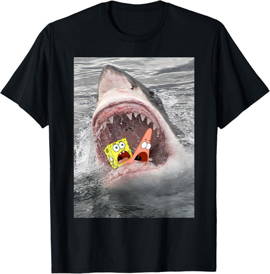 Spongebob SquarePants Shark Attack Humorous T-Shirt - T-Shirt | Black