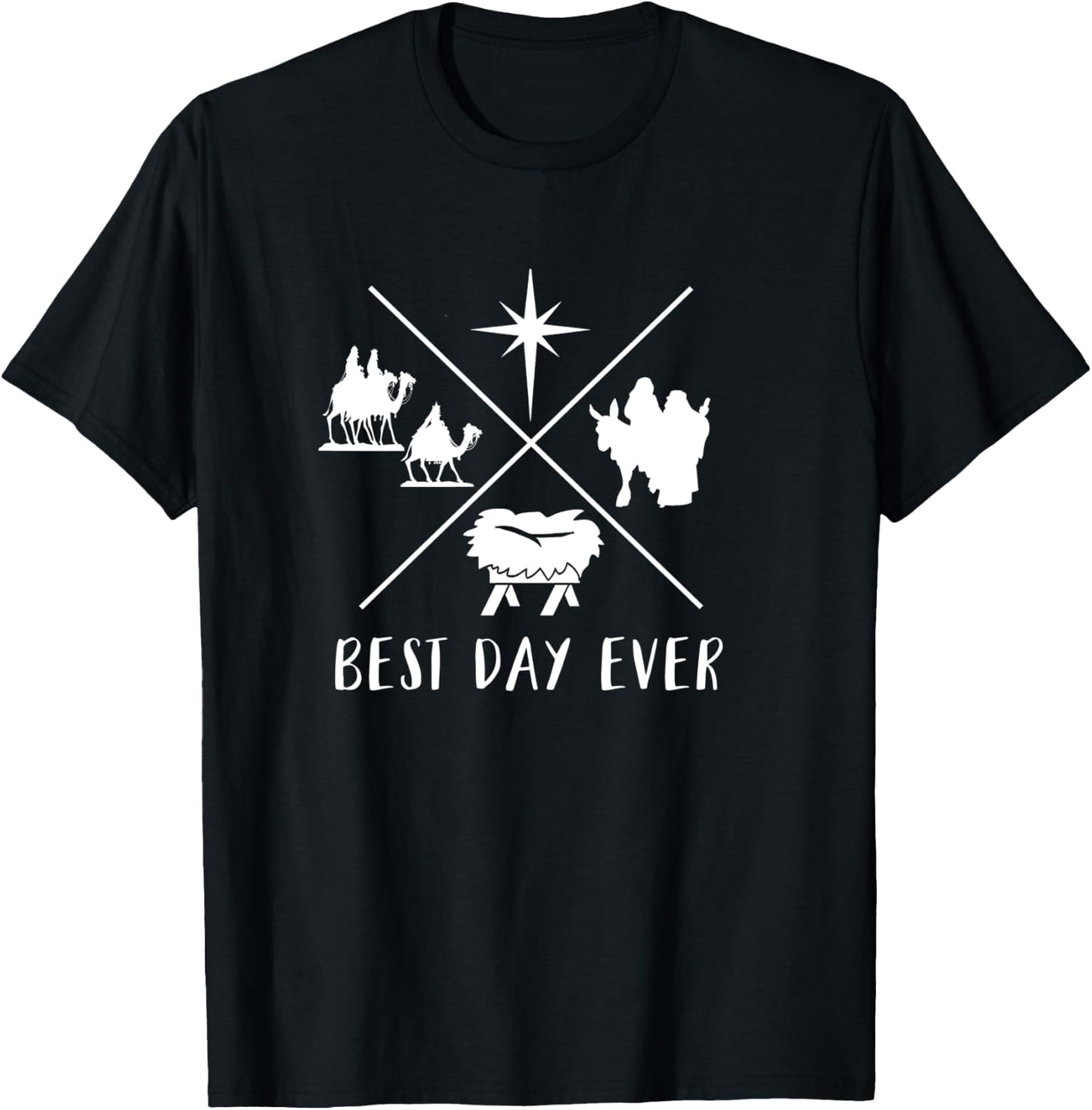 Modern Nativity Scene Best Day Ever Christmas T-Shirt - T-Shirt | Black