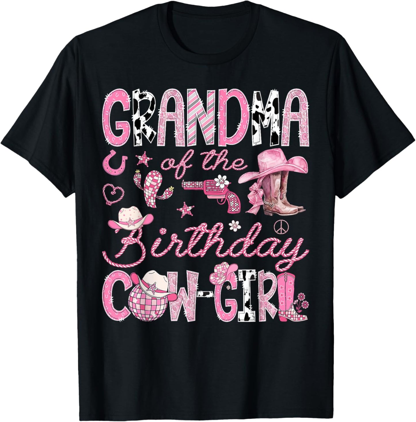 Grandma of The Birthday Cow-Girl Rodeo Western Coquette T-Shirt - T-Shirt | Black