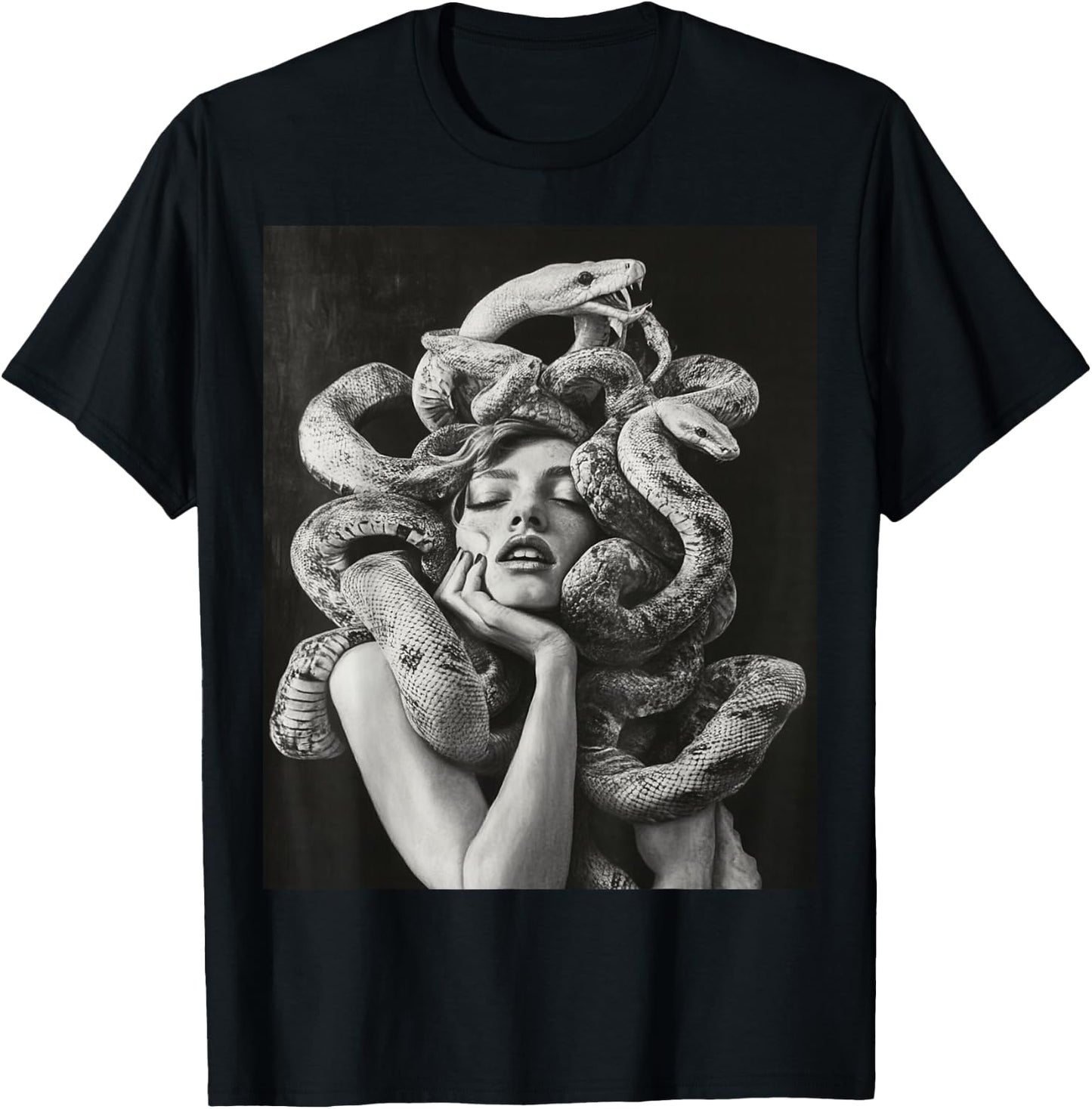 Goth Medusa Tops Black Gothic White Design Snake T-Shirt - T-Shirt | Black