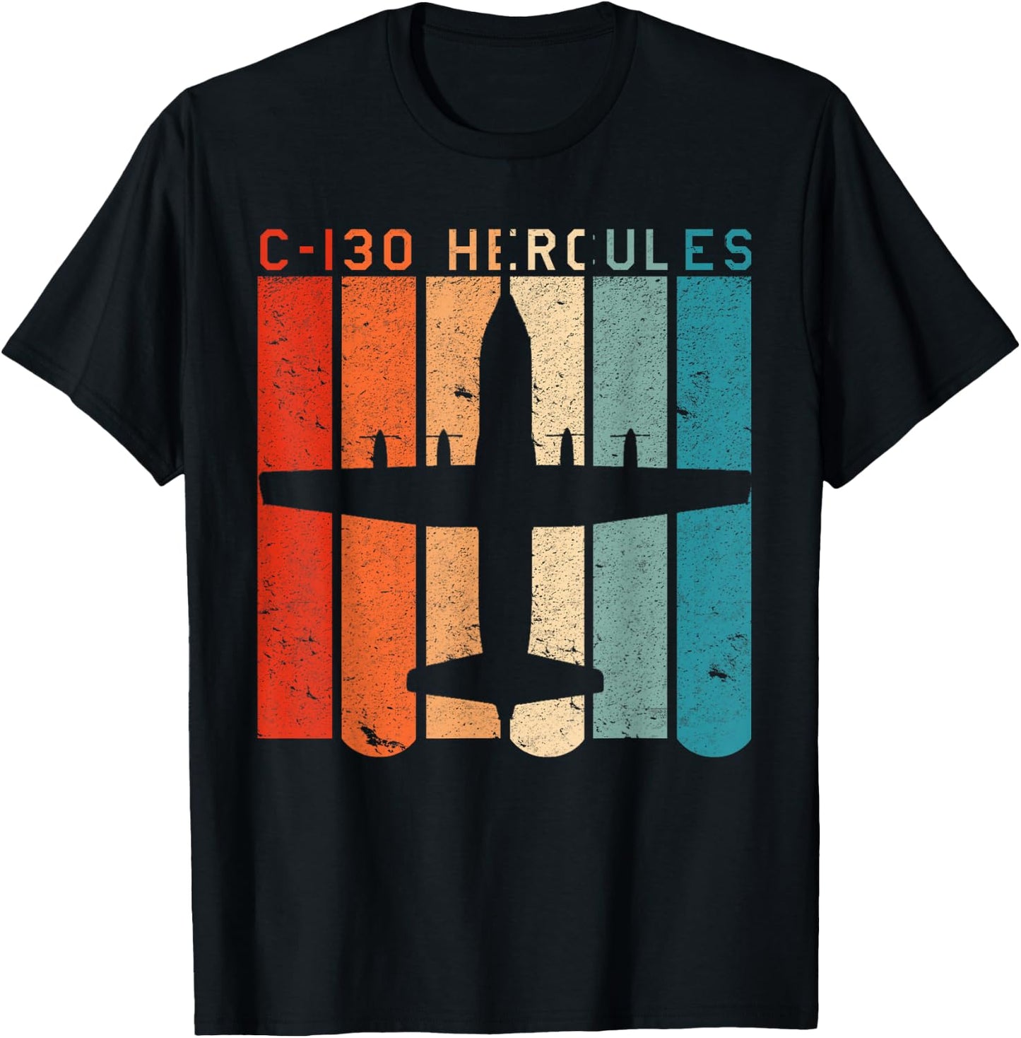 C-130 Hercules Aeroplane Retro Vintage Style Aviation Design T-Shirt - T-Shirt | Black