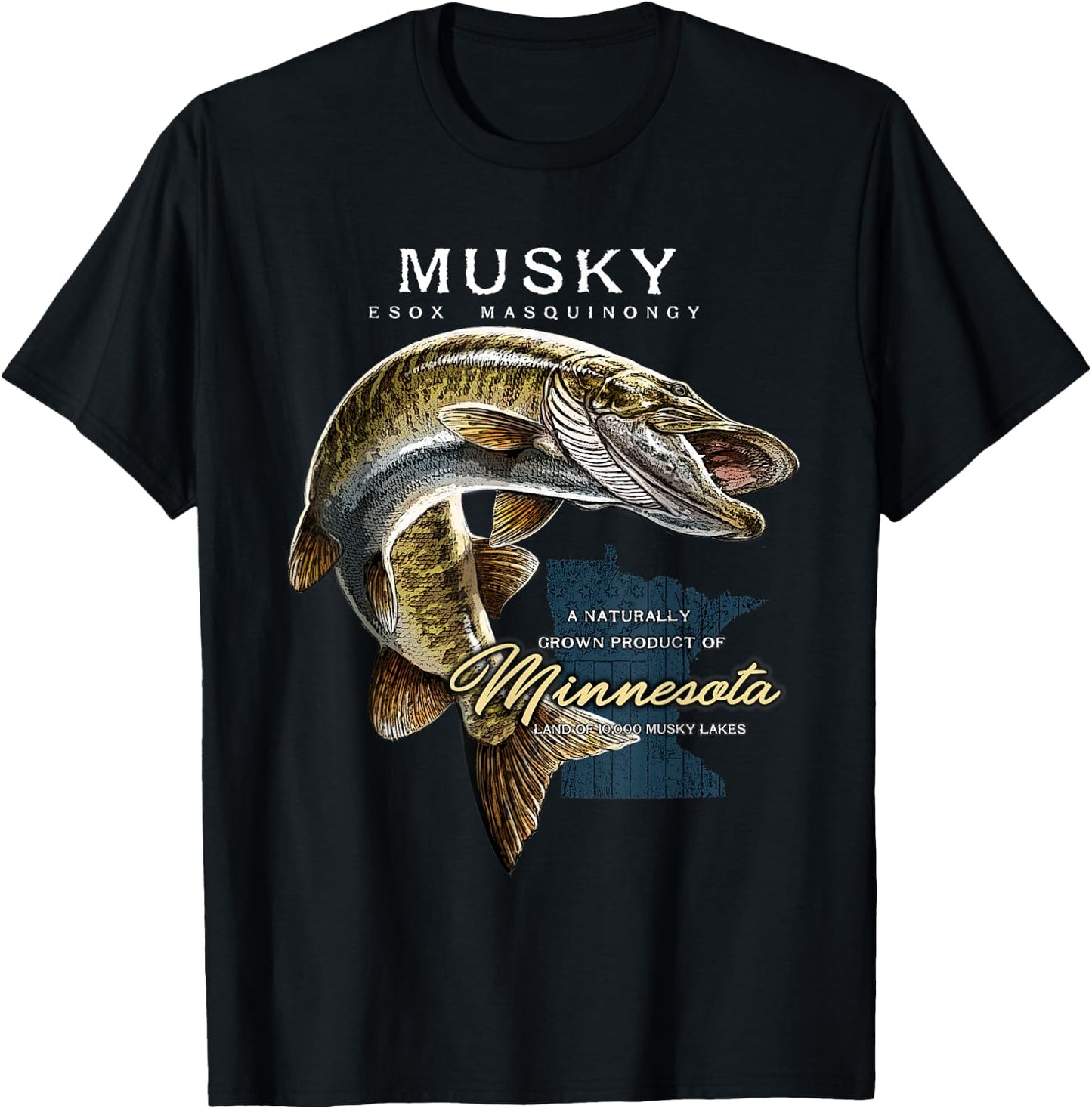 Musky Fishing Minnesota T-Shirt - T-Shirt | Black