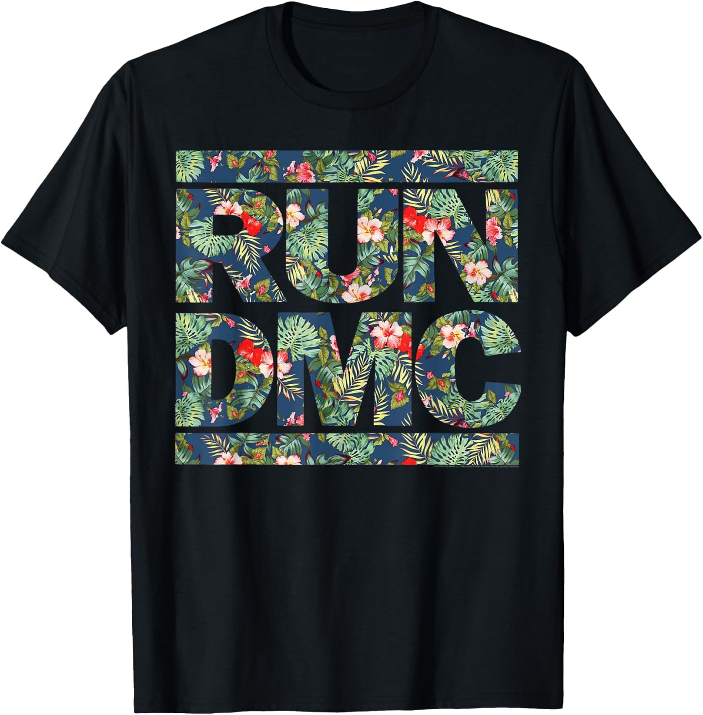 Run DMC Official Floral Blue Logo T-Shirt - T-Shirt | Black