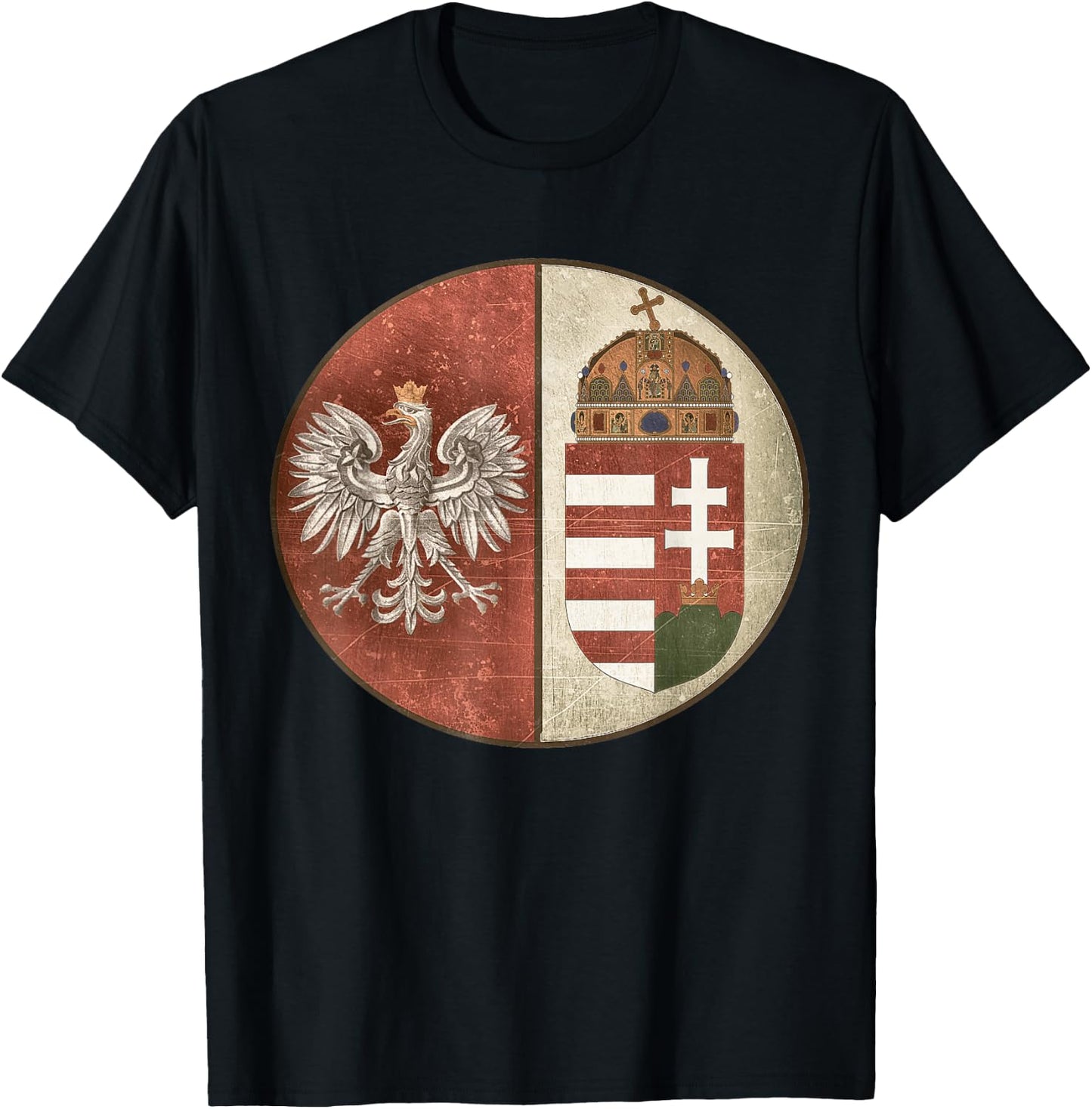 Poland Hungary Heritage Vintage-look Polska Hungarian T-Shirt - T-Shirt | Black
