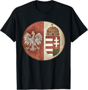 Poland Hungary Heritage Vintage-look Polska Hungarian T-Shirt - T-Shirt | Black