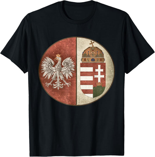 Poland Hungary Heritage Vintage-look Polska Hungarian T-Shirt - T-Shirt | Black