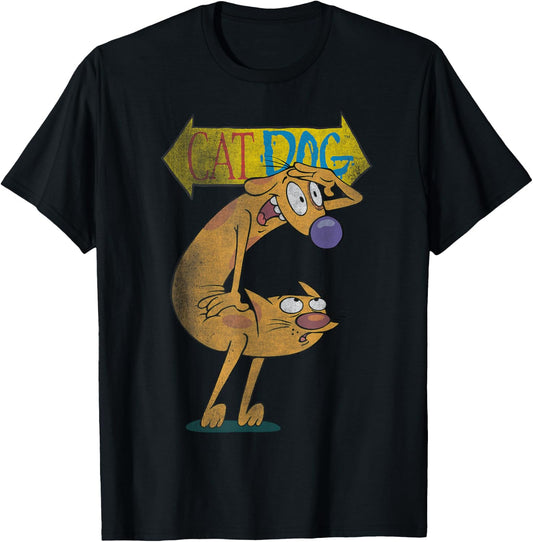 Nickelodeon Classic Nickelodeon CatDog Character Logo T Shirt, Black, Small US T-Shirt - T-Shirt | Black