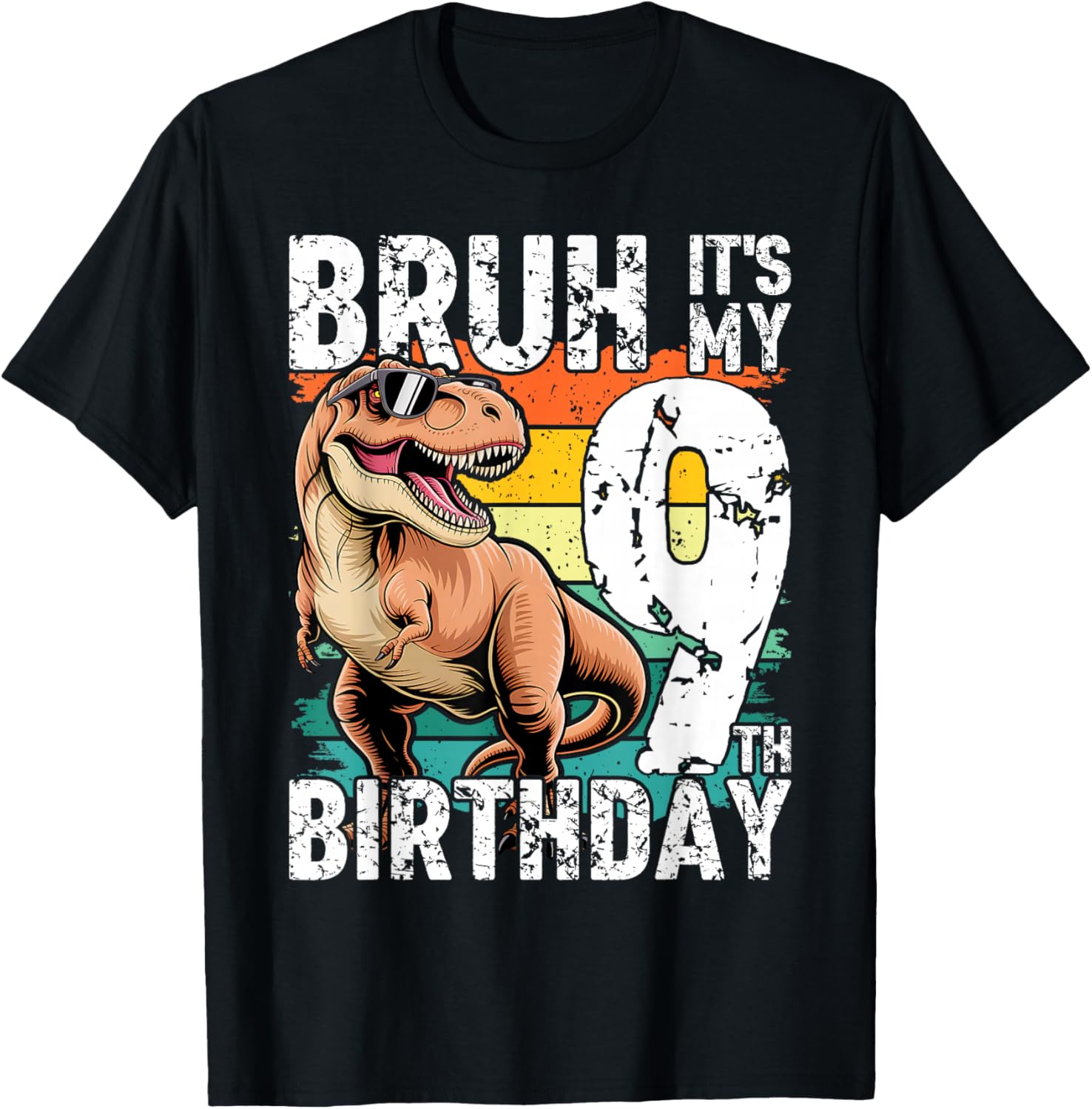 Bruh It's My 9th Birthday Dinosaur T Rex 9 Year Old Boys T-Shirt - T-Shirt | Black