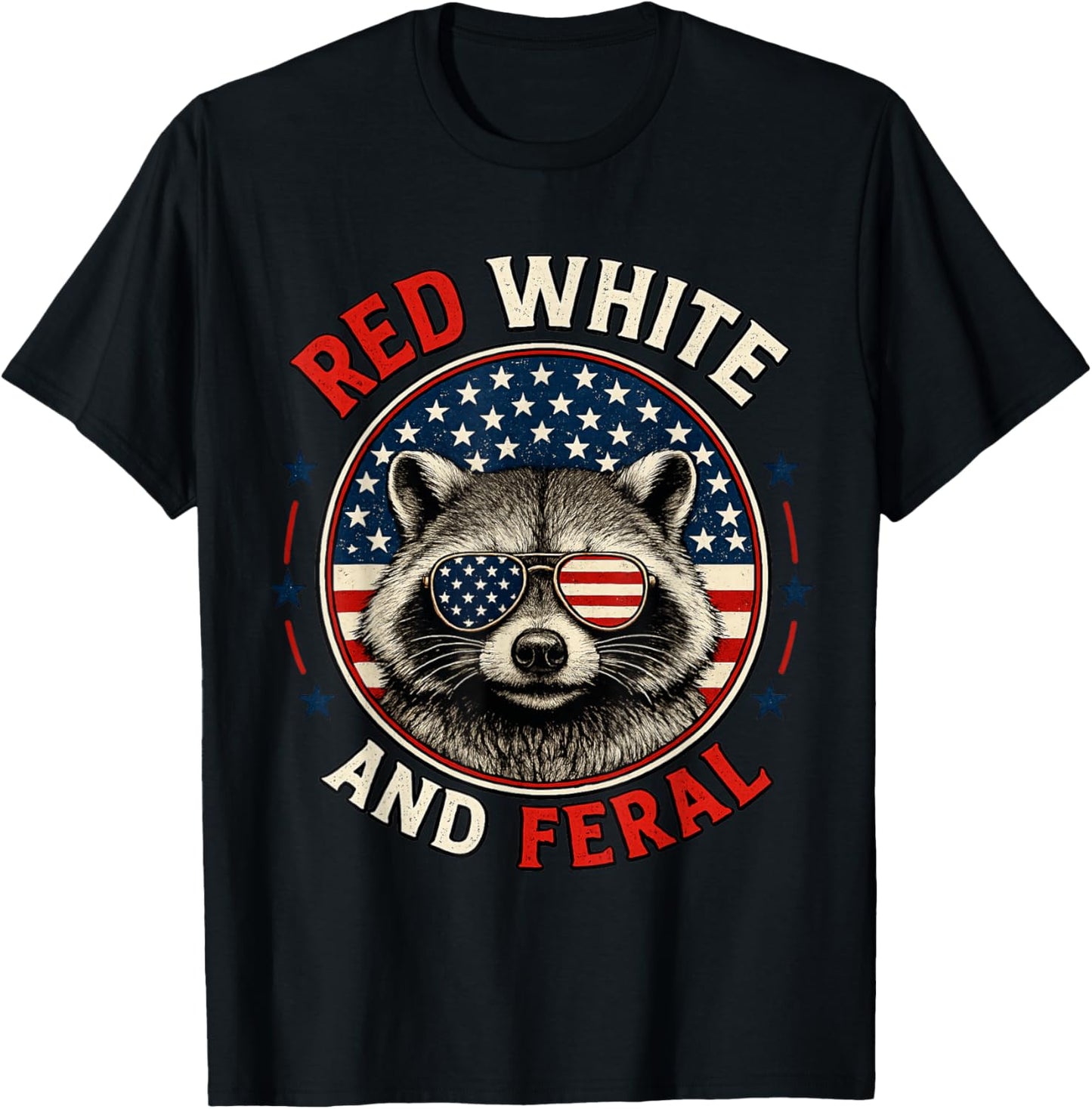 Red White and Feral Funny Raccoon 4th of July Patriotic Boys T-Shirt - T-Shirt | Black