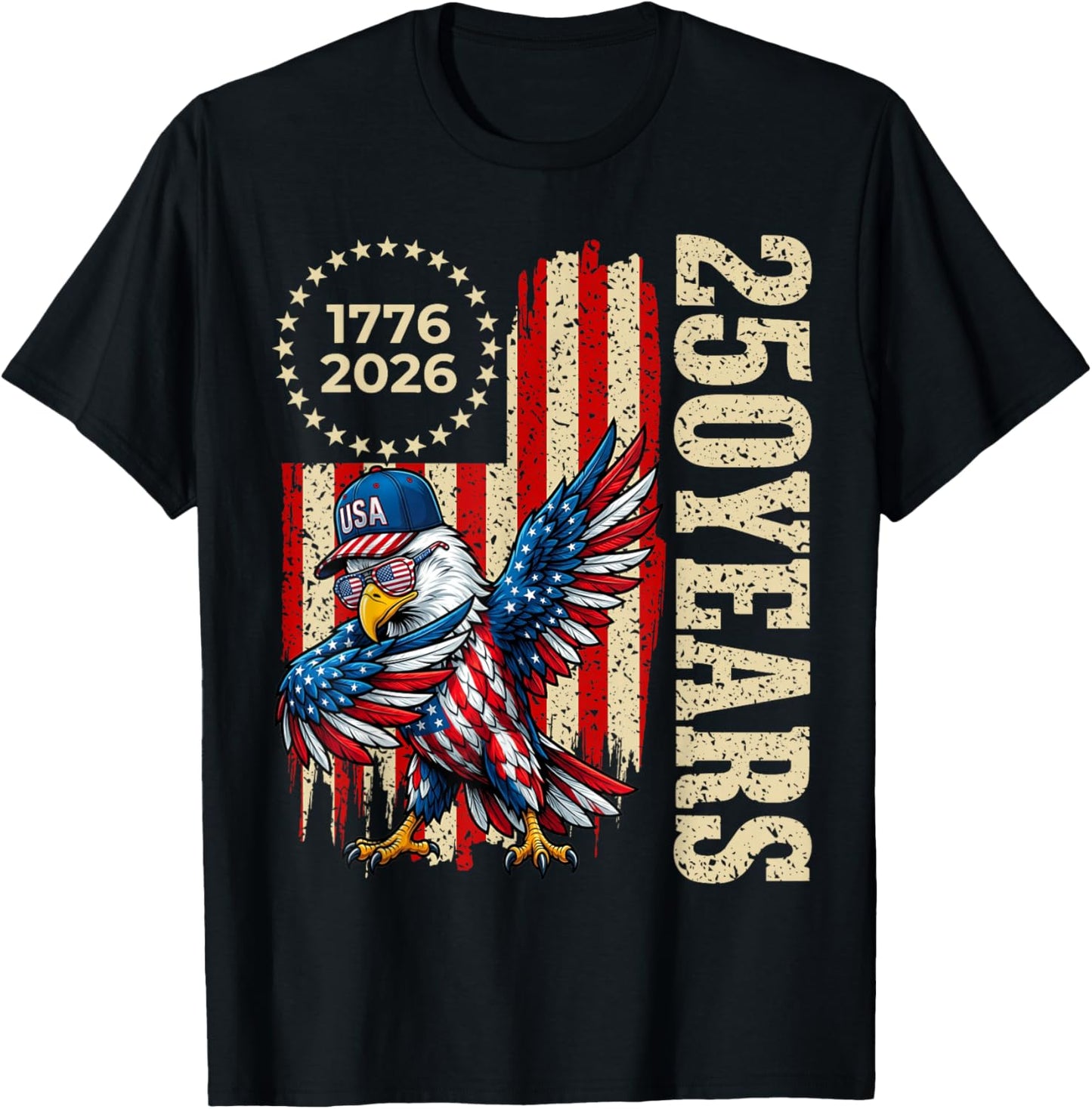 250 Years Dab Dance Vintage USA Flag 4th of July 1776 2026 T-Shirt - T-Shirt | Black