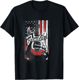 Fender 4th Of July Red White & Rock Vintage Poster T-Shirt - T-Shirt | Black