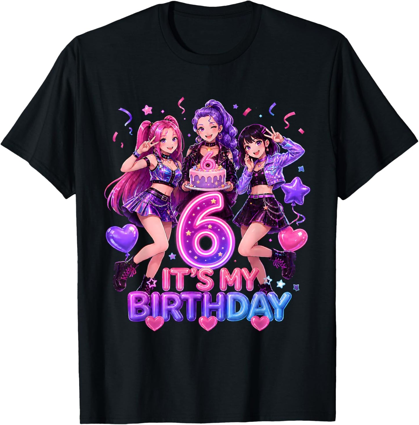 Kids It's My 6th K Pop Birthday Girl 6 Year Old K-Pop Bday T-Shirt - T-Shirt | Black