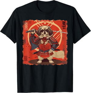 Pekingese Dog Japanese Art Samurai Ukiyo-e Vintage T-Shirt - T-Shirt | Black