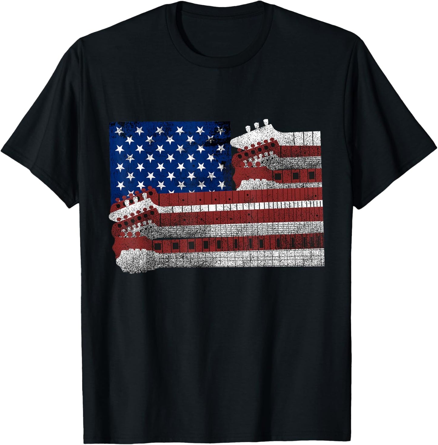 Guitar - US Flag Lovers - USA Patriotic Guitarist Women Kids Men T-Shirt - T-Shirt | Black