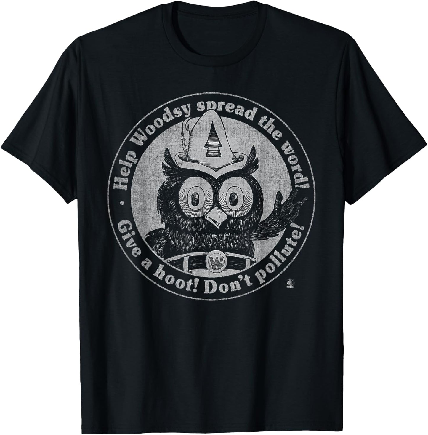 Woodsy Owl Give a Hoot Don't Pollute Faded Vintage T-Shirt - T-Shirt | Black