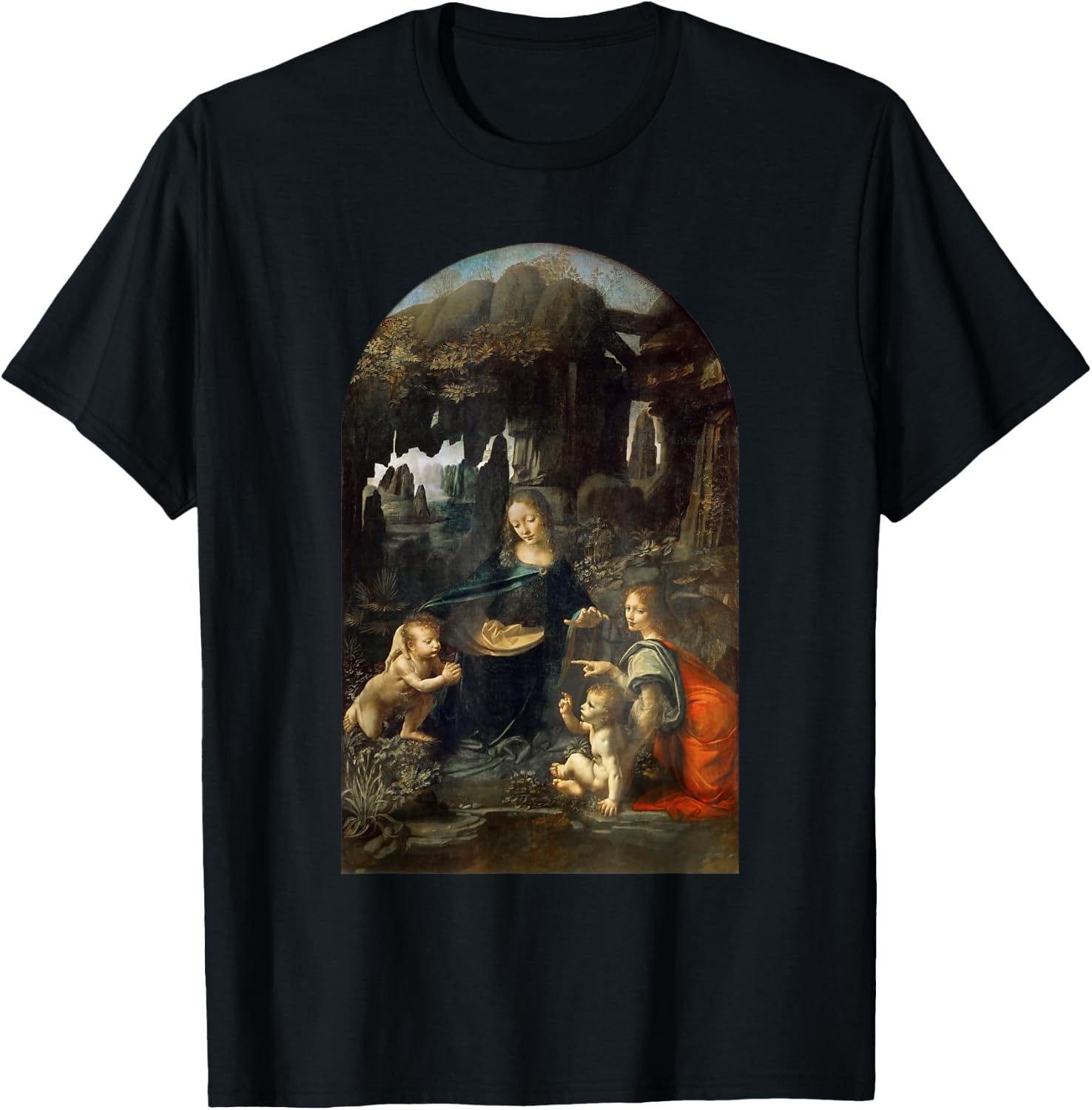 Virgin of the Rocks by Leonardo da Vinci T-Shirt - T-Shirt | Black