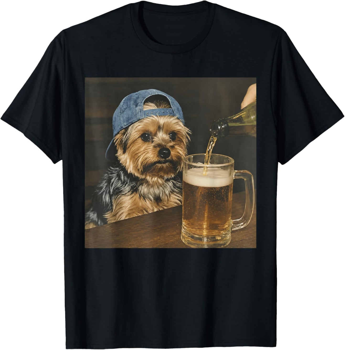 Vintage Yorkie Drinking Beer Funny Yorkie Dog Meme T-Shirt - T-Shirt | Black