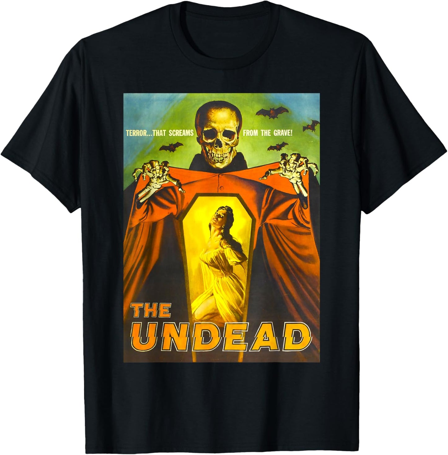Creepy Skeleton Retro Halloween Monster Poster Horror Movie T-Shirt - T-Shirt | Black