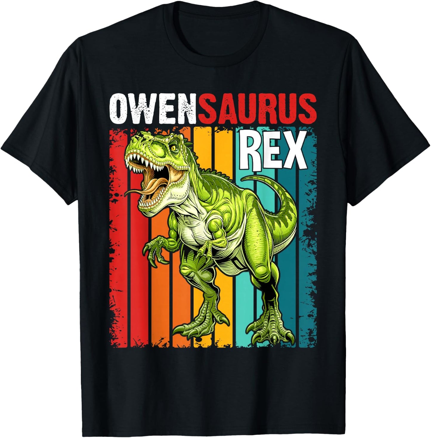Owen Saurus Funny Personalized Dinosaur T Rex Name Boys T-Shirt - T-Shirt | Black