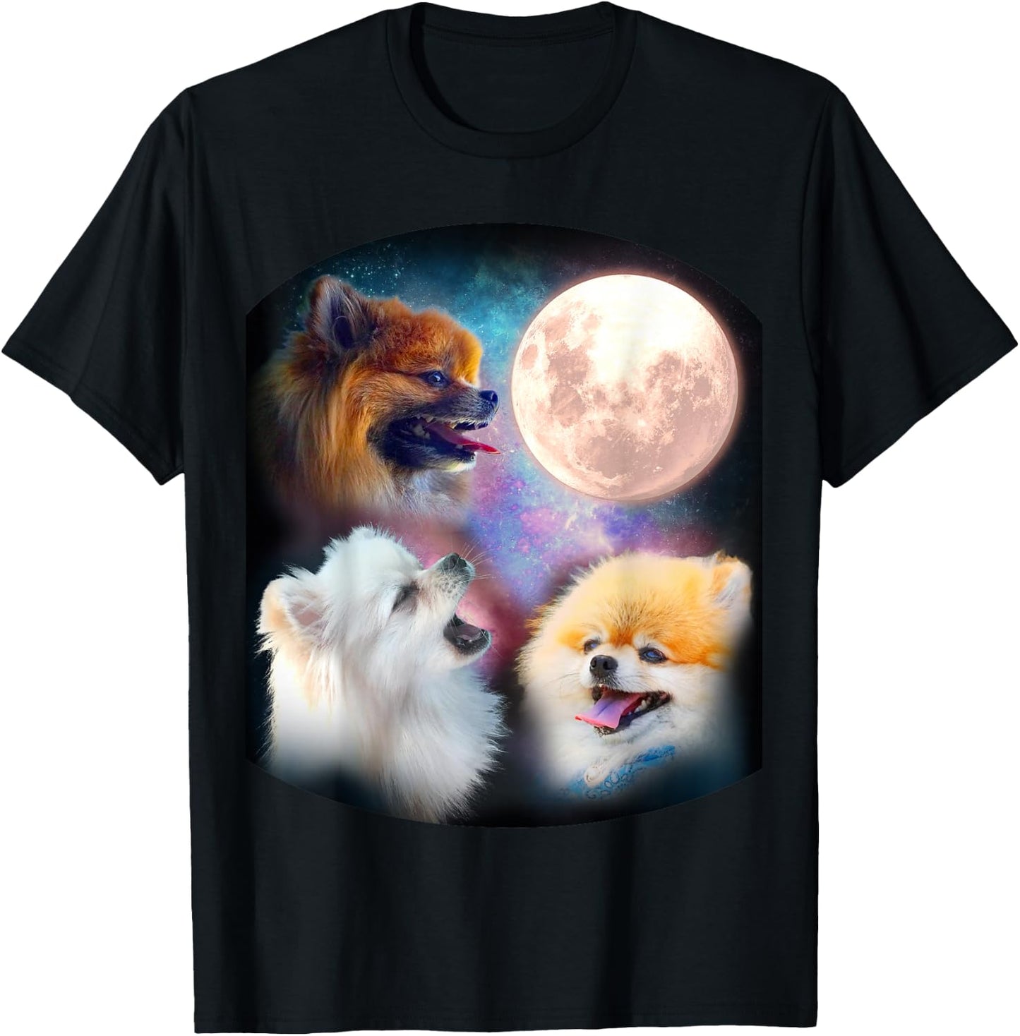 Pomeranian Dog T Shirt - Howling at Moon T-Shirt - T-Shirt | Black