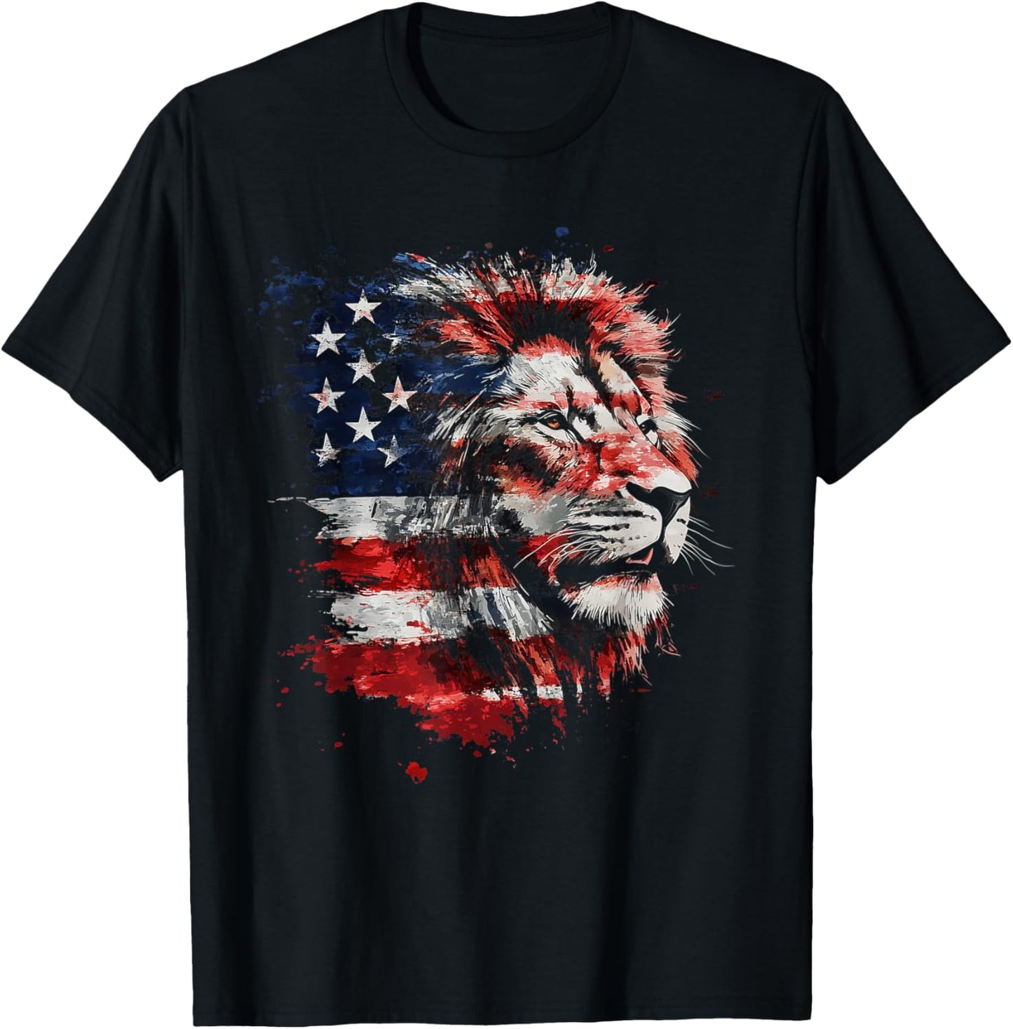 Patriotic Lion American Flag 4th Of July African Animal Lion T-Shirt - T-Shirt | Black