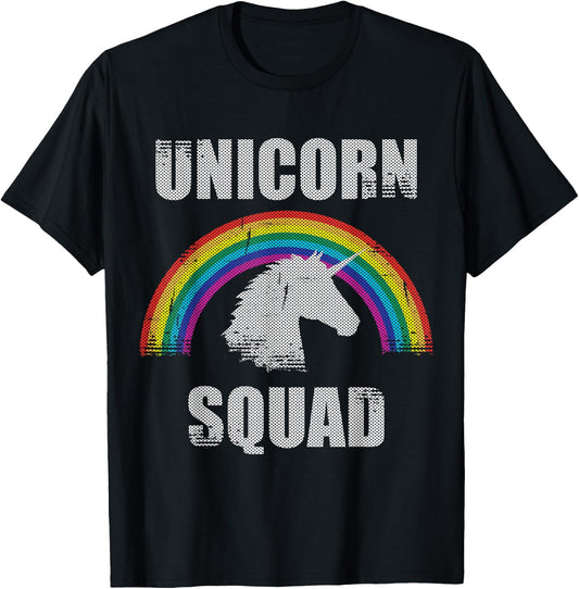 Unicorn Squad Retro Rainbow Vintage Unicorn Gift T-Shirt - T-Shirt | Black