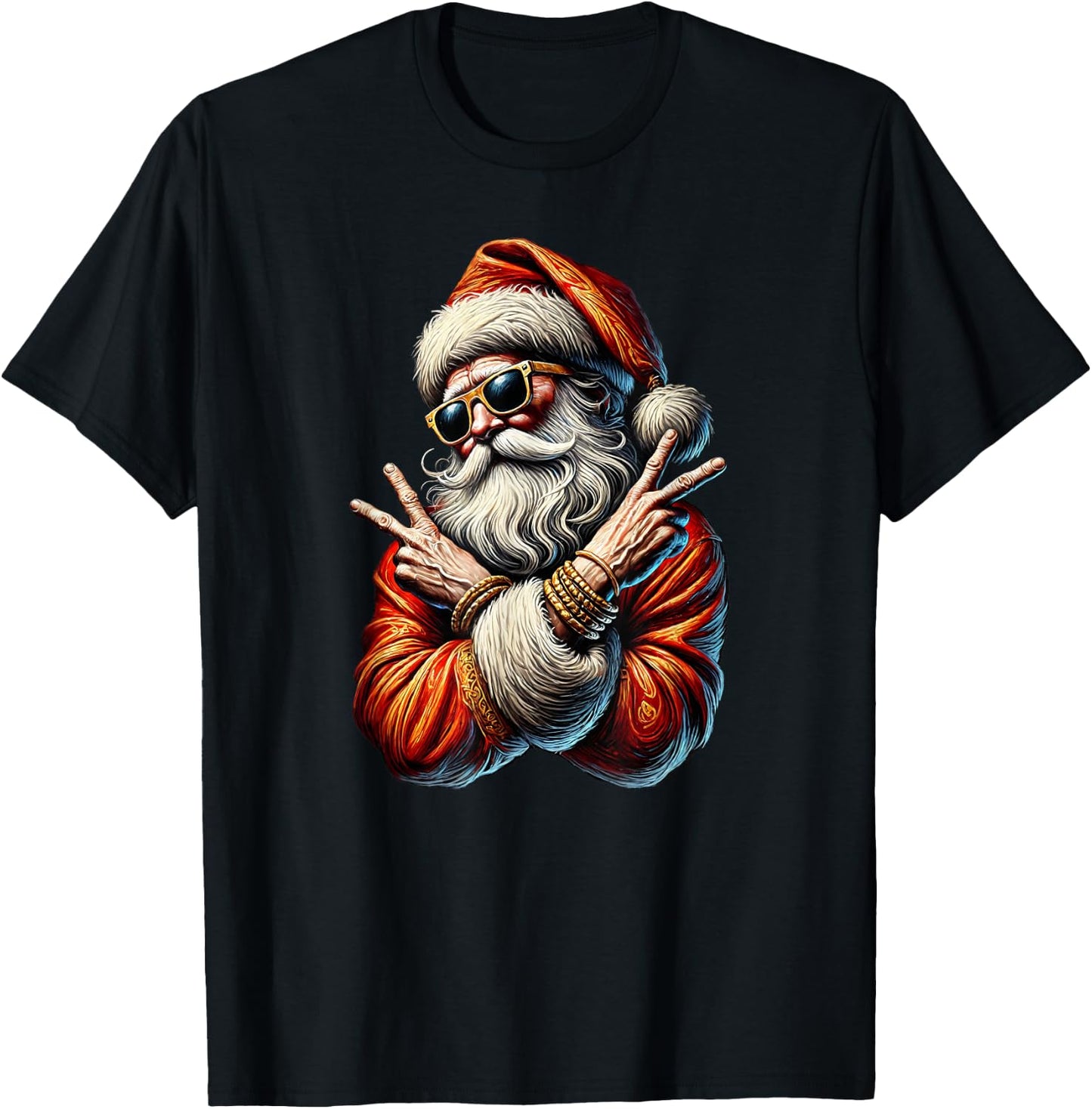 Santa Gangsta Bling Bling Christmas Cool Yule T-Shirt - T-Shirt | Black