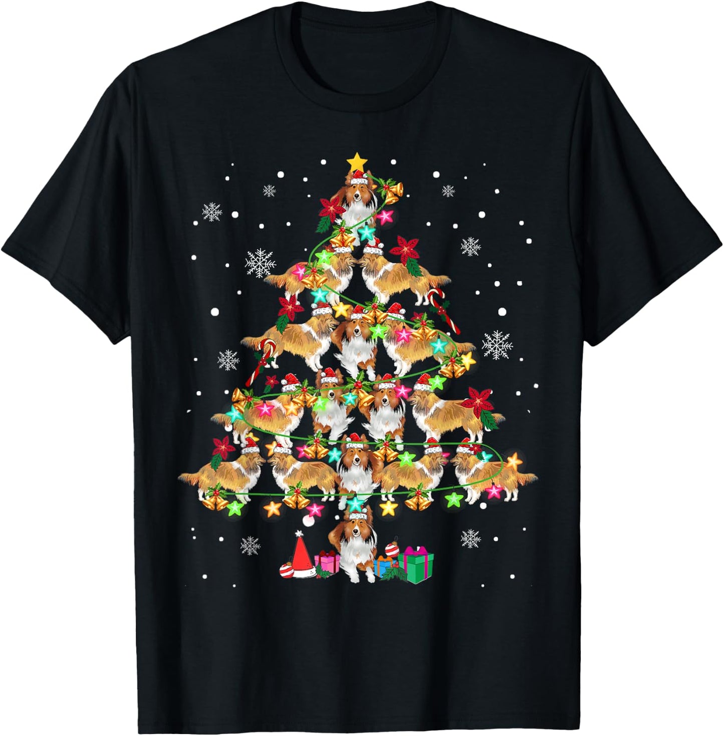 Shetland Sheepdog Christmas Tree Funny Sheltie Christmas T-Shirt - T-Shirt | Black