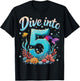 Dive Into 5 Birthday Ocean Underwater Themed 5th Birthday T-Shirt - T-Shirt | Black