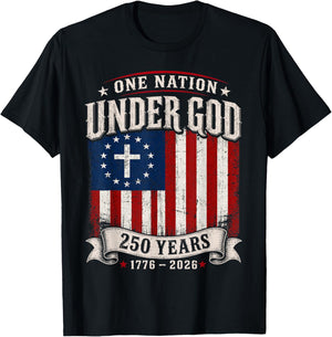 250 Years Faith and Freedom Christian USA Flag God Patriotic T-Shirt - T-Shirt | Black